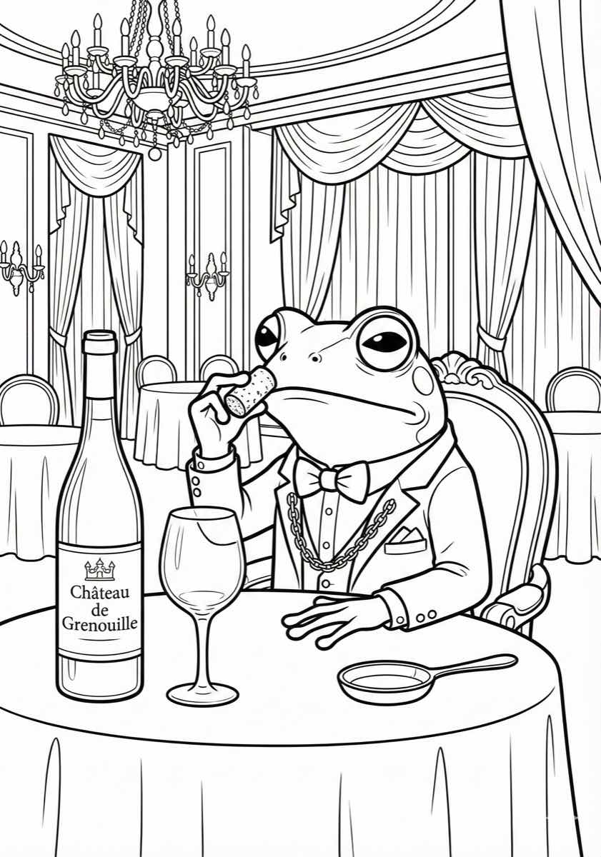 Frog Sommelier Tasting Wine Coloring Page